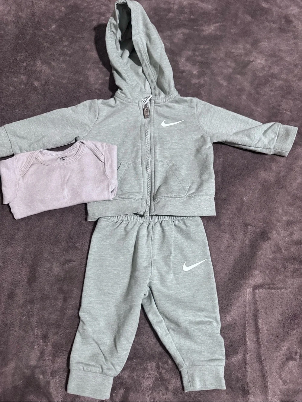 Nike Toddler Grey Hoodie & Joggers Set with Lilac Bodysuit